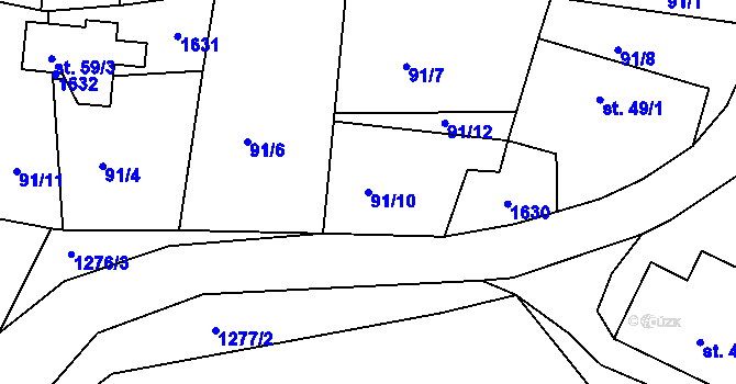 Parcela st. 91/10 v KÚ Lázně Kundratice, Katastrální mapa