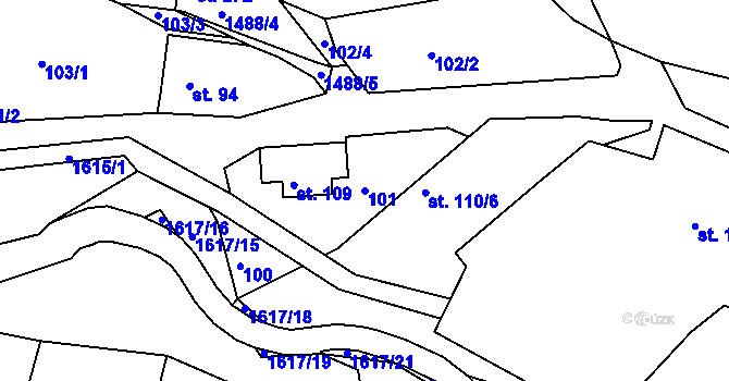Parcela st. 101 v KÚ Lázně Kundratice, Katastrální mapa
