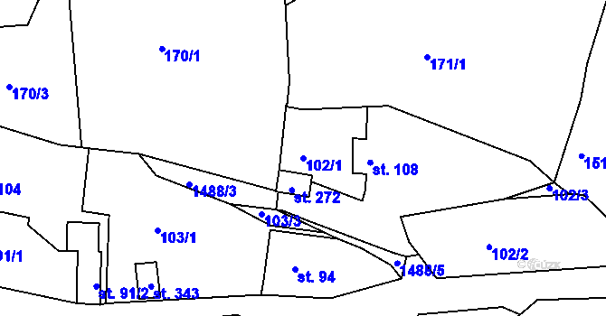 Parcela st. 102/1 v KÚ Lázně Kundratice, Katastrální mapa