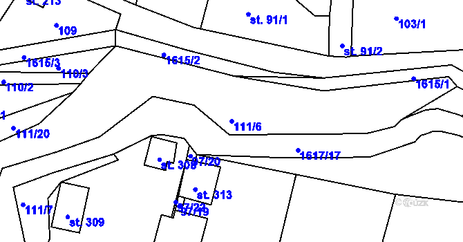 Parcela st. 111/6 v KÚ Lázně Kundratice, Katastrální mapa