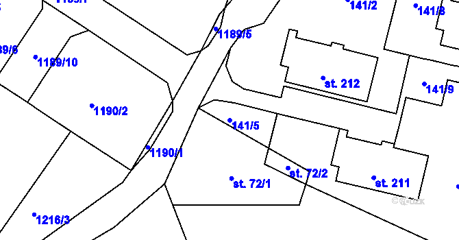 Parcela st. 141/5 v KÚ Lázně Kundratice, Katastrální mapa