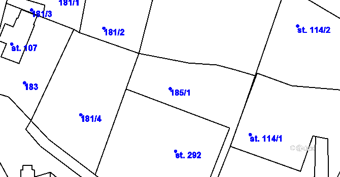 Parcela st. 185/1 v KÚ Lázně Kundratice, Katastrální mapa