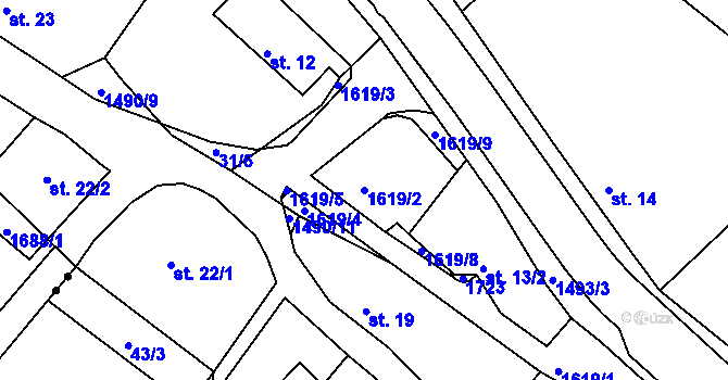 Parcela st. 1619/2 v KÚ Lázně Kundratice, Katastrální mapa