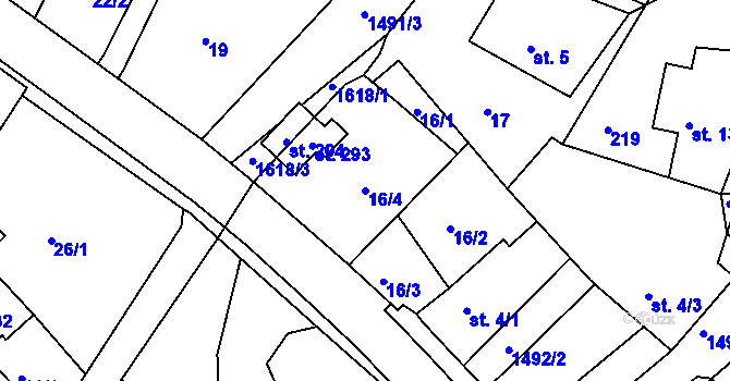 Parcela st. 16/4 v KÚ Lázně Kundratice, Katastrální mapa