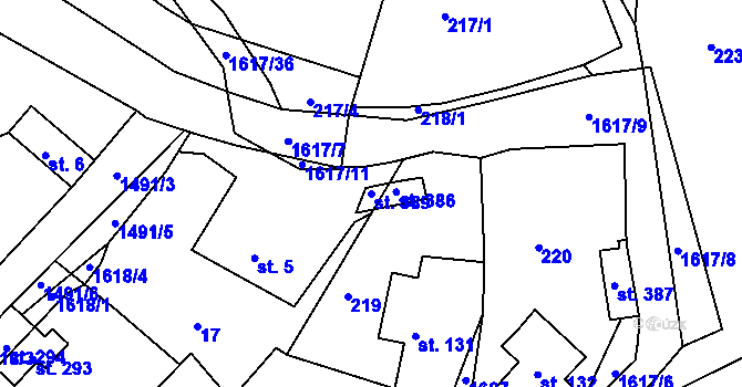 Parcela st. 389 v KÚ Lázně Kundratice, Katastrální mapa