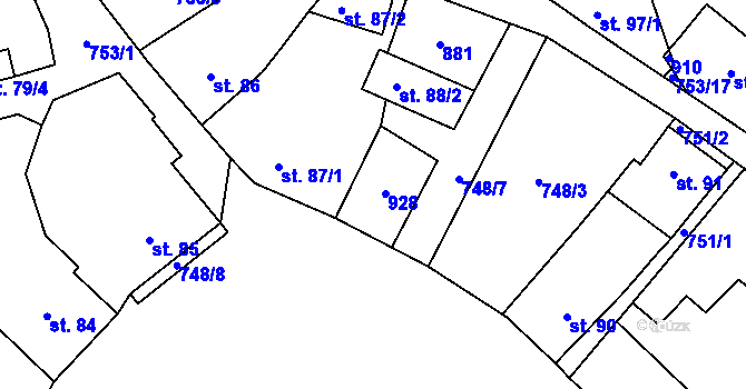 Parcela st. 88/1 v KÚ Osečná, Katastrální mapa