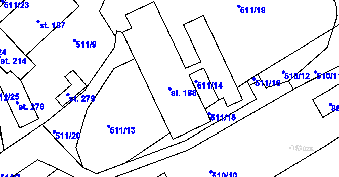 Parcela st. 188 v KÚ Osečná, Katastrální mapa