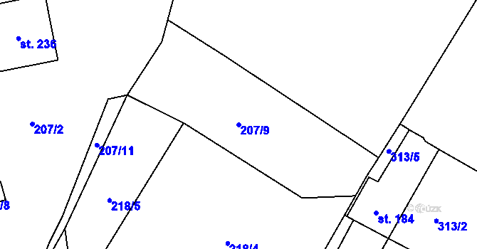 Parcela st. 207/9 v KÚ Osečná, Katastrální mapa
