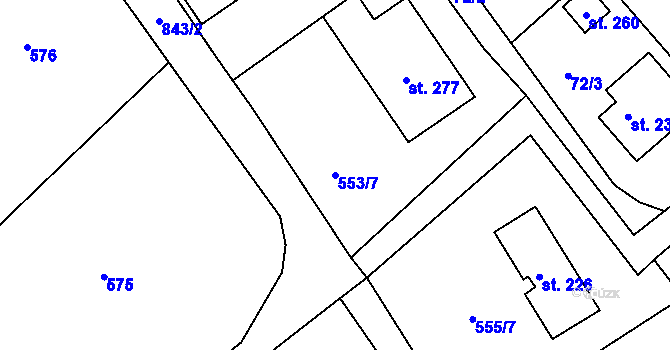 Parcela st. 553/7 v KÚ Osečná, Katastrální mapa