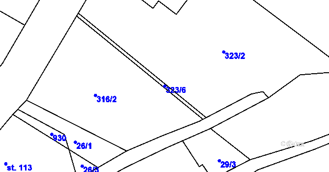 Parcela st. 323/6 v KÚ Osečná, Katastrální mapa