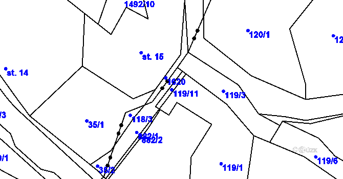 Parcela st. 119/11 v KÚ Osečná, Katastrální mapa