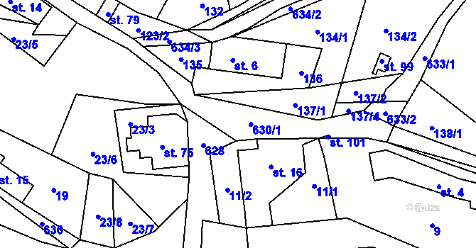 Parcela st. 630/1 v KÚ Zábrdí u Osečné, Katastrální mapa