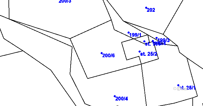 Parcela st. 200/6 v KÚ Lomy u Osečnice, Katastrální mapa