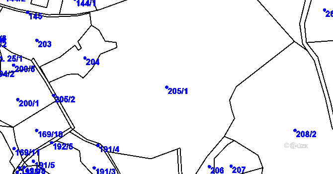 Parcela st. 205/1 v KÚ Lomy u Osečnice, Katastrální mapa