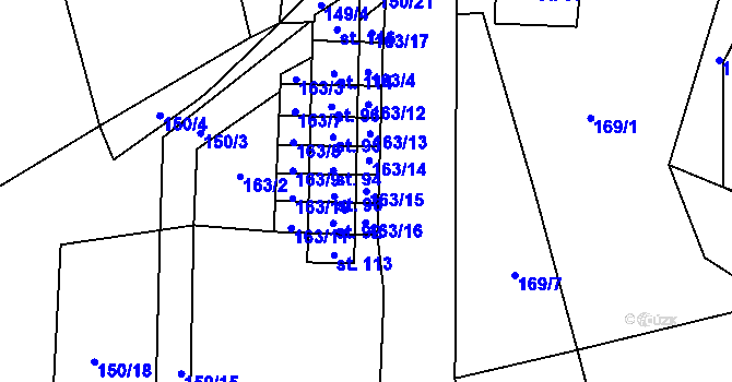 Parcela st. 163/15 v KÚ Lomy u Osečnice, Katastrální mapa