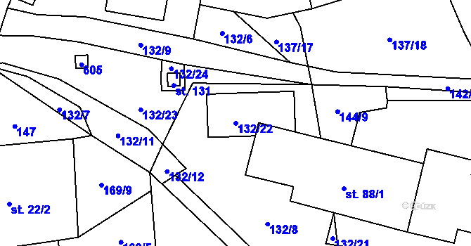Parcela st. 132/22 v KÚ Lomy u Osečnice, Katastrální mapa