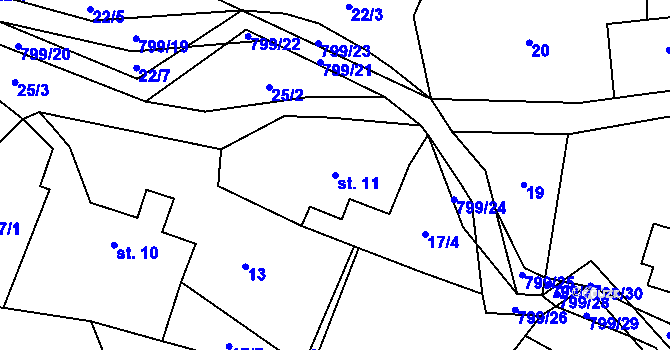 Parcela st. 11 v KÚ Osečnice, Katastrální mapa