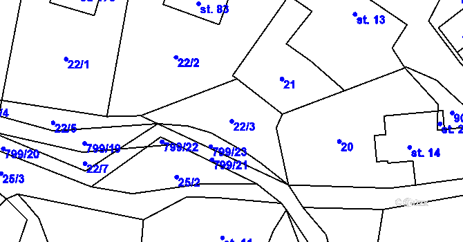 Parcela st. 22/3 v KÚ Osečnice, Katastrální mapa