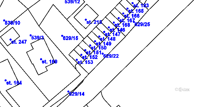 Parcela st. 629/22 v KÚ Osečnice, Katastrální mapa