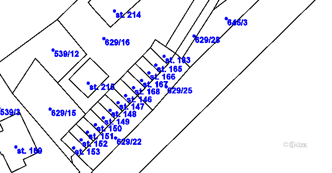 Parcela st. 629/25 v KÚ Osečnice, Katastrální mapa