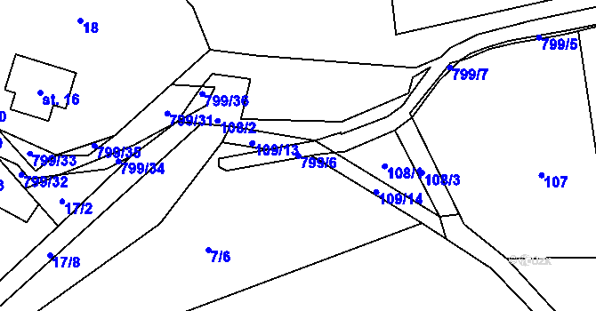 Parcela st. 799/6 v KÚ Osečnice, Katastrální mapa