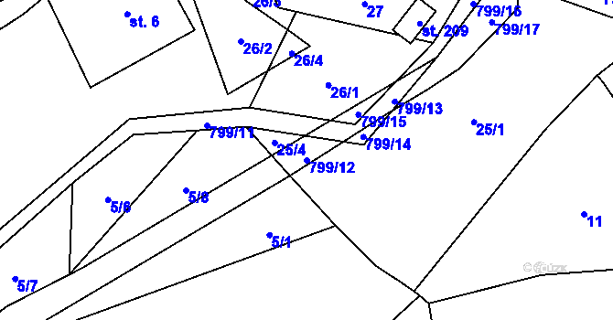 Parcela st. 799/12 v KÚ Osečnice, Katastrální mapa