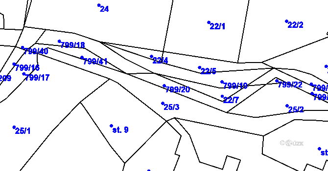 Parcela st. 799/20 v KÚ Osečnice, Katastrální mapa