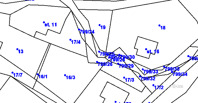 Parcela st. 799/25 v KÚ Osečnice, Katastrální mapa