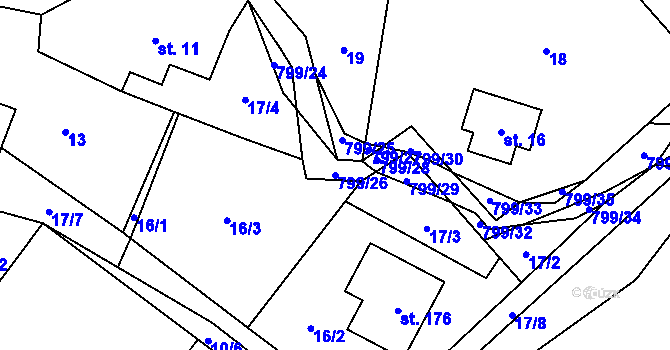 Parcela st. 799/26 v KÚ Osečnice, Katastrální mapa
