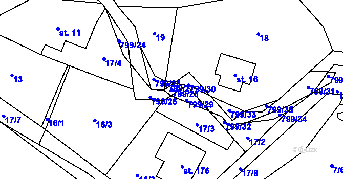 Parcela st. 799/28 v KÚ Osečnice, Katastrální mapa