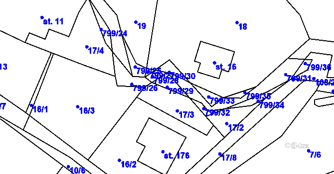 Parcela st. 799/29 v KÚ Osečnice, Katastrální mapa