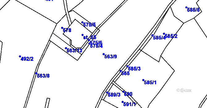 Parcela st. 563/9 v KÚ Osečnice, Katastrální mapa
