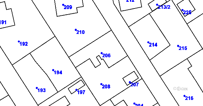 Parcela st. 206 v KÚ Osek u Hořovic, Katastrální mapa