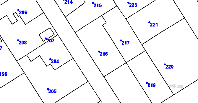Parcela st. 216 v KÚ Osek u Hořovic, Katastrální mapa