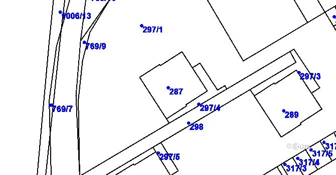 Parcela st. 287 v KÚ Osek u Hořovic, Katastrální mapa