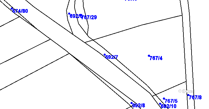Parcela st. 692/7 v KÚ Osek u Hořovic, Katastrální mapa