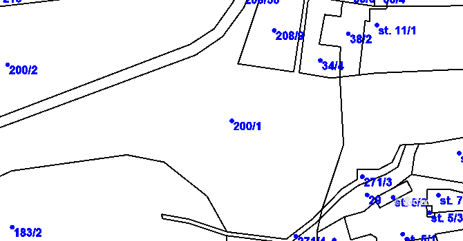 Parcela st. 200/1 v KÚ Dvořiště, Katastrální mapa