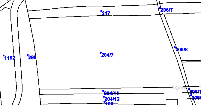 Parcela st. 204/7 v KÚ Dvořiště, Katastrální mapa