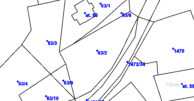Parcela st. 63/2 v KÚ Osek u Milevska, Katastrální mapa