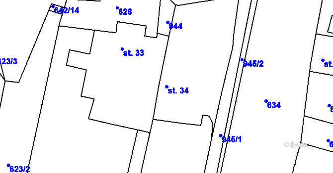 Parcela st. 34 v KÚ Jemnice u Oseka, Katastrální mapa