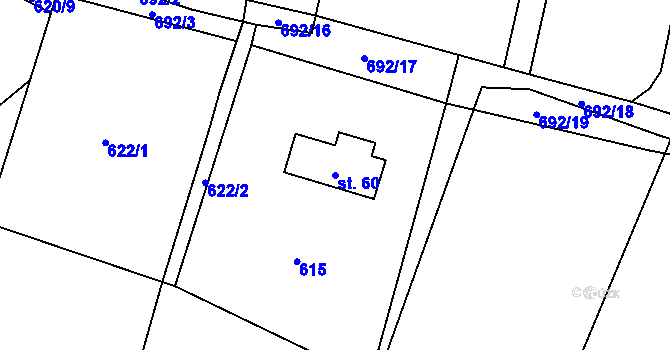 Parcela st. 60 v KÚ Jemnice u Oseka, Katastrální mapa