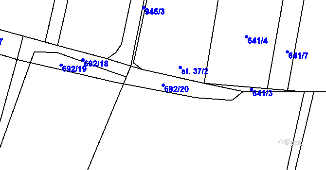Parcela st. 692/20 v KÚ Jemnice u Oseka, Katastrální mapa