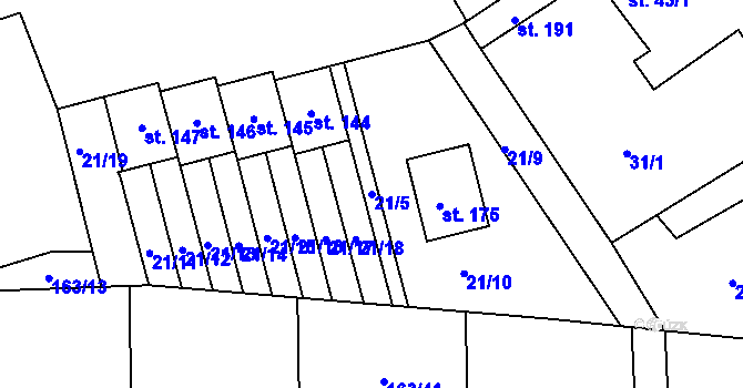 Parcela st. 21/5 v KÚ Osek u Radomyšle, Katastrální mapa