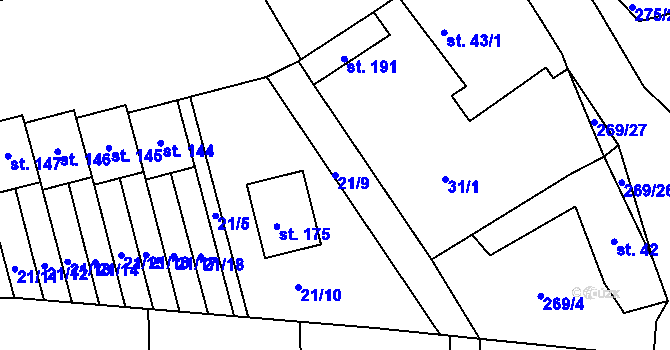 Parcela st. 21/9 v KÚ Osek u Radomyšle, Katastrální mapa