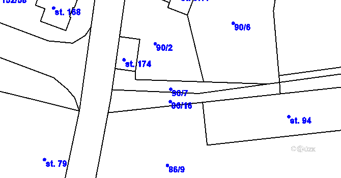 Parcela st. 90/7 v KÚ Osek u Radomyšle, Katastrální mapa