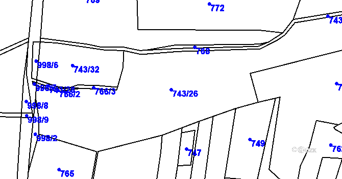 Parcela st. 743/26 v KÚ Velká Turná, Katastrální mapa