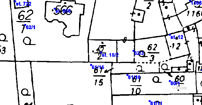 Parcela st. 15/2 v KÚ Osek u Rokycan, Katastrální mapa