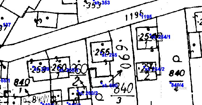 Parcela st. 255 v KÚ Osek u Rokycan, Katastrální mapa