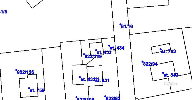 Parcela st. 433 v KÚ Osek u Rokycan, Katastrální mapa