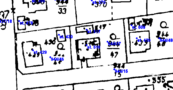 Parcela st. 516 v KÚ Osek u Rokycan, Katastrální mapa